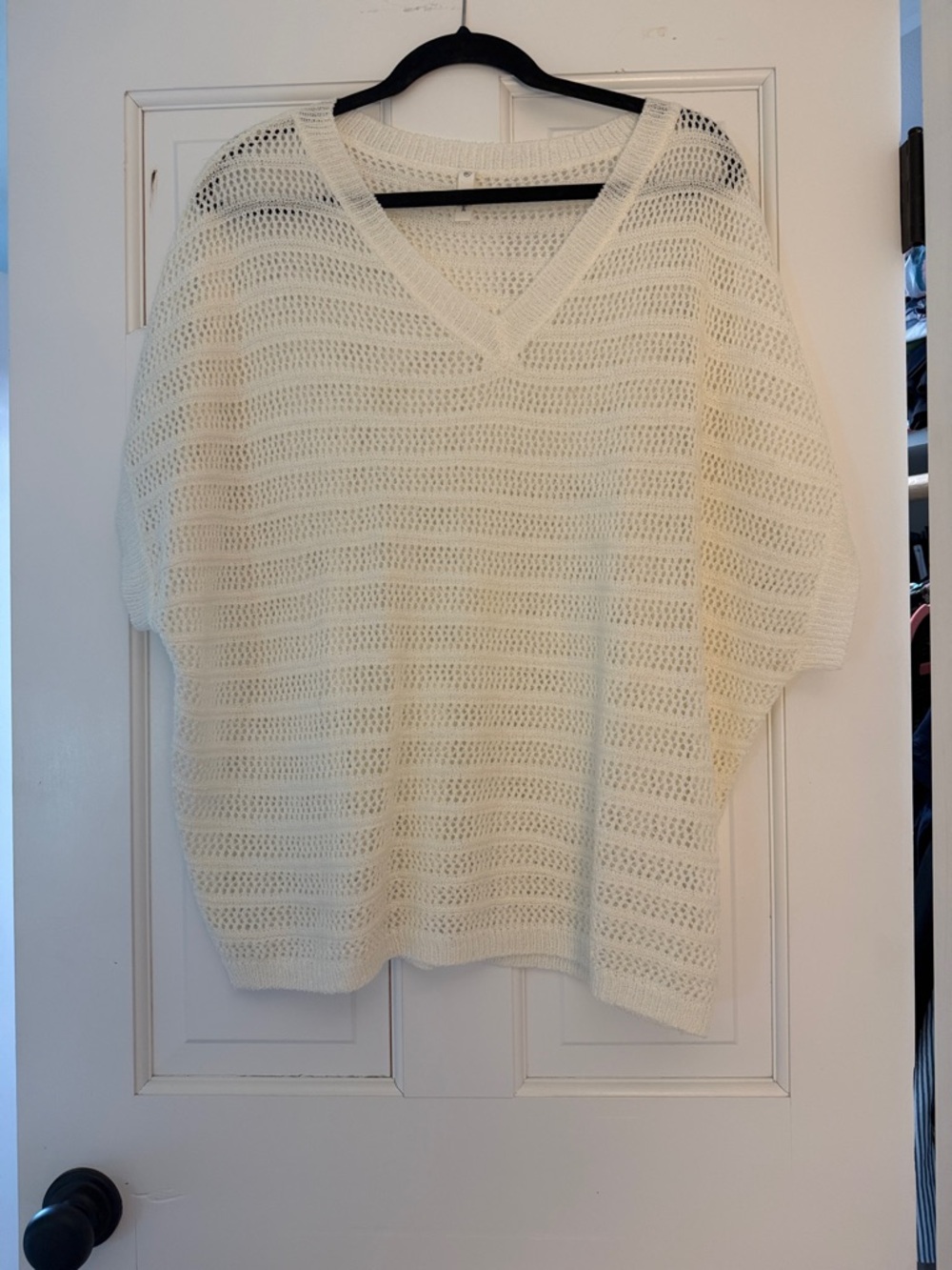 Wishlist Open-Knit V-Neck Sweater in Cream